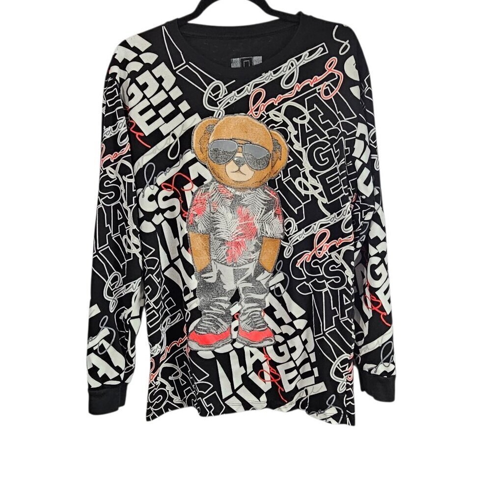 🏆Hustle Bailey Apparel OG Teens Cool Hip Hop Bear Graphic Long Sleeve T-shirt
